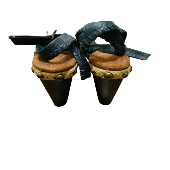 Sam Edelman Blue Leather Wedge Sandals Floral Coin Accents & Adjustable Straps - - Picture 3 of 8